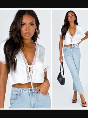 Princess Polly Vintage Tie Up Top - White: Size: US 4